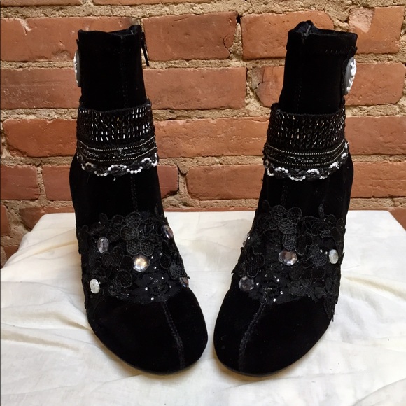“Midnight Marie” Hand Embellished Velvet Booties - Picture 5 of 8